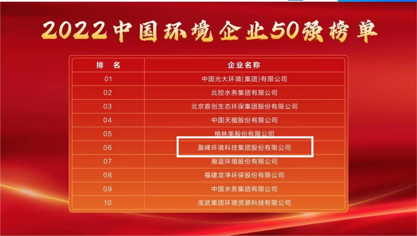 华亿(中国)官方连续5年荣登“中国环境企业50强”榜单